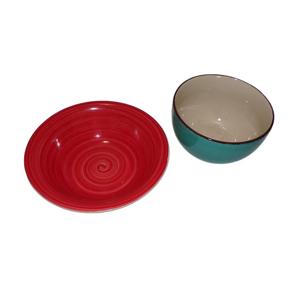 (3) Royal Norfolk Bowls Glazed Stoneware Small Green Rib Red Swirl Turquoise - Picture 4 of 7